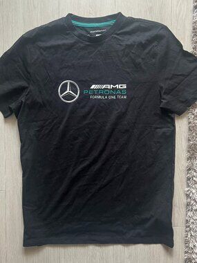 AMG Petronas Shirt Mens Large Black Formula One Team Mercedes Benz Logo Tee